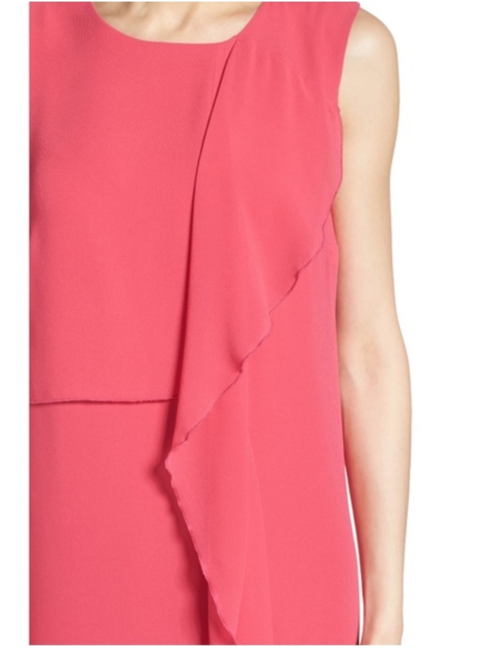 FRENCH CONNECTION James Pink Sleeveless Sheath Dress Asymmetrical Ruffle - Picture 4 of 11